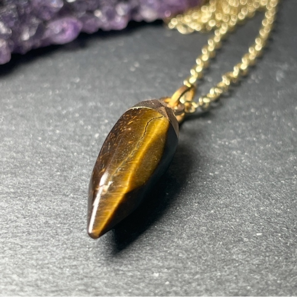 Genuine Yellow Tiger’s Eye Gold Plated Pendant Necklace - Picture 14 of 14